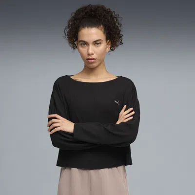 Puma Cloudspun Ultra Soft Women's Ribbed Cloud Long Sleeve T-shirt In Black
