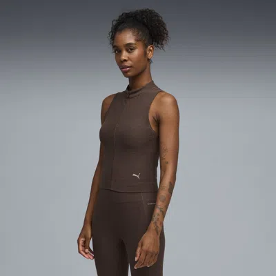Puma Cloudspun Ultra Soft Women's Zip Training Tank Top In Brown
