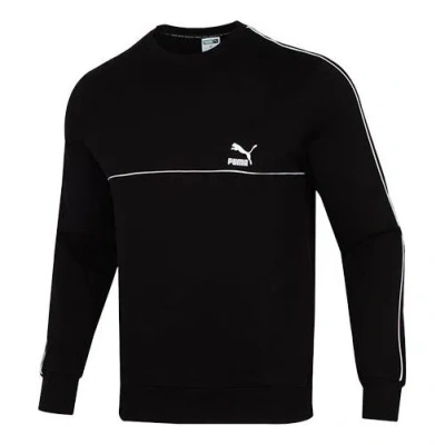 Puma Clsx Piped Crew Tr Logo Printing Round Neck Sports Pullover Black