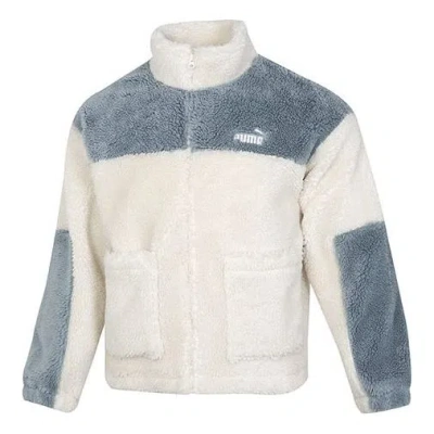 Puma Color Blocking Sherpa Jacket Contrasting Colors Lamb's Wool Stay Warm Sports Logo Creamy White