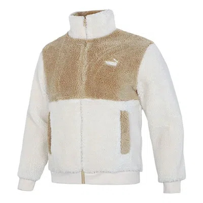 Puma Colorblock Lamb's Wool Stay Warm Sports Stand Collar Logo Jacket White In Multi