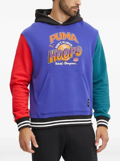 Puma Colour-block Graphic-print Hoodie In Multi