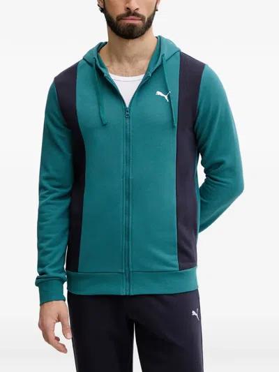 Puma Colour-block Logo-print Hoodie In Green