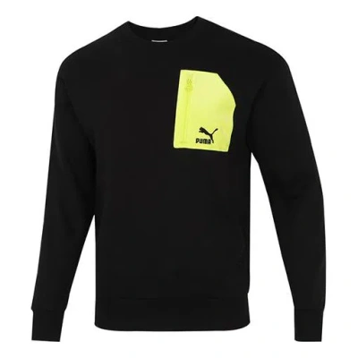 Puma Contrasting Colors Zipper Pocket Sports Round Neck Pullover Black