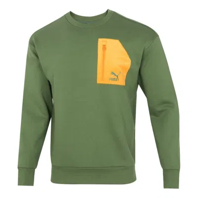 Puma Contrasting Colors Zipper Pocket Sports Round Neck Pullover Green