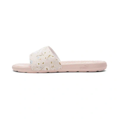 Puma Cool Cat Floral Women's Slides In Island Pink-blue Wash- White