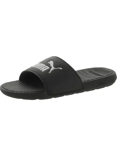 Puma Cool Cat Mens Faux Leather Casual Pool Slides In Black