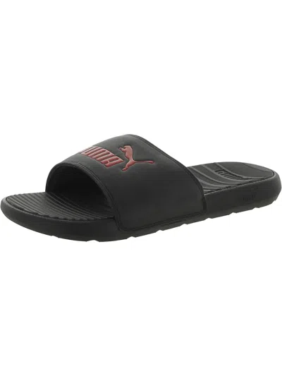 Puma Cool Cat Mens Faux Leather Embossed Pool Slides In Grey