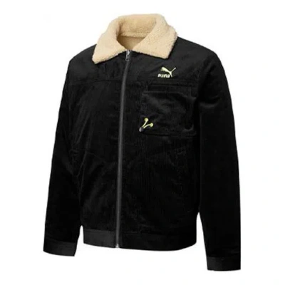 Puma Cord Embroidered Logo Reversible Plush Corduroy Jacket Black