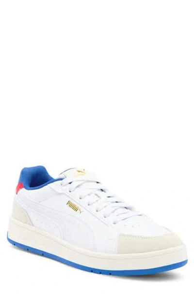 Puma Court Classico Sport Leather Sneaker In Warm White- White- Royal
