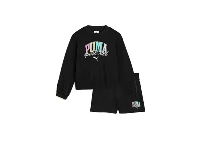 Puma Crew Neck Pullover Shorts Set (toddler/little Kid) Girl's Sweatshirt Black 1: 3t (toddler)