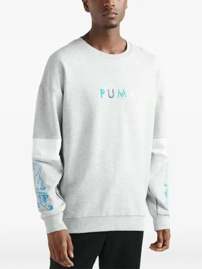 Puma Crewneck Sleeve Panelled T-shirt In Gray