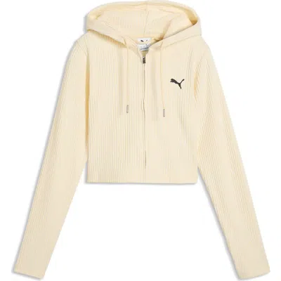 Puma Crop Rib Hoodie In Neutral