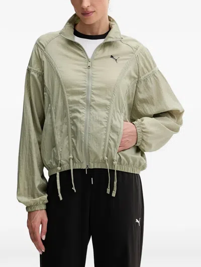 Puma Dare To Drawstring-hem Panelled Jacket In Green