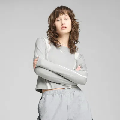 Puma Dare To Women's Graphic Long Sleeve T-shirt In Gray