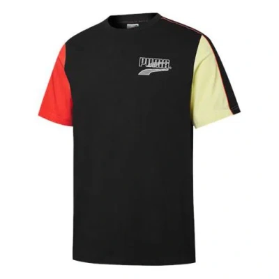 Puma Decor8 Colorblock Logo Printing Sports Short Sleeve Black