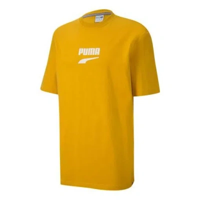 Puma Downtown Classical Logo Short Sleeve Tee Men Gold In Yellow