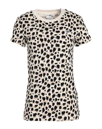 Puma Downtown Kitten Slim Tee Woman T-shirt Cream Size M Cotton In Animal Print