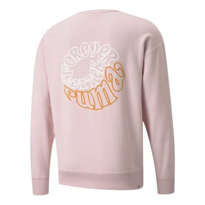 Puma Downtown Logo Printing Sports Round Neck Pullover Pink Red