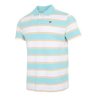 Puma Downtown Stripe Polo Tee Shirt 'white' In Green