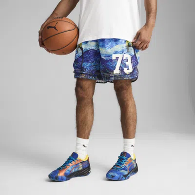 Puma Dylan Exhibit Men's 7" All-over-print Shorts In Blue