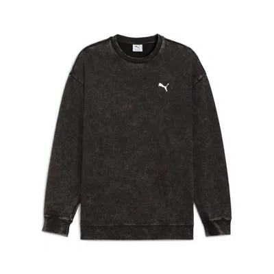 Puma Elevated Essentials Acid Wash Men's Crew Neck Fleece Sweatshirt In Black
