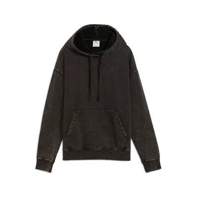 Puma Elevated Essentials Acid Wash Women's Fleece Hoodie In Black