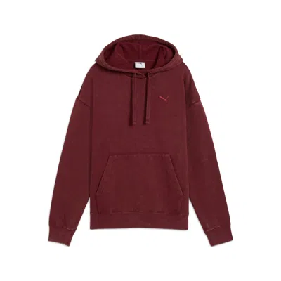 Puma Elevated Essentials Acid Wash Women's Fleece Hoodie In Burgundy