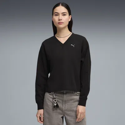 Puma Elevated Essentials Women's V-neck Sweatshirt In Black