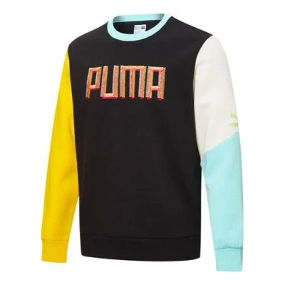 Puma Embroidered Logo Printing Round-neck Sweatshirt 'black Ywllow White Blue'