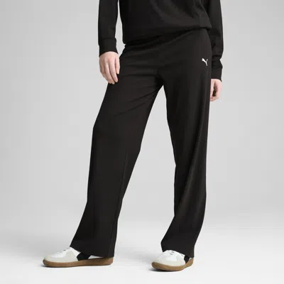 Puma Ess Elevated High-waist Straight Leg Rib Pants Women In Black