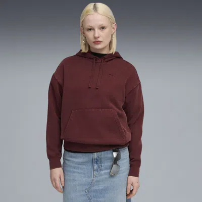Puma Ess Elevated Wash Hoodie Women In Burgundy
