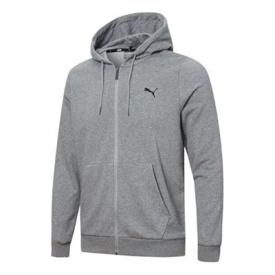 Puma Ess Logo Solid Color Hooded Jacket Gray
