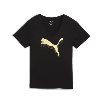 Puma Ess Metallic V-neck T-shirt Women In Black