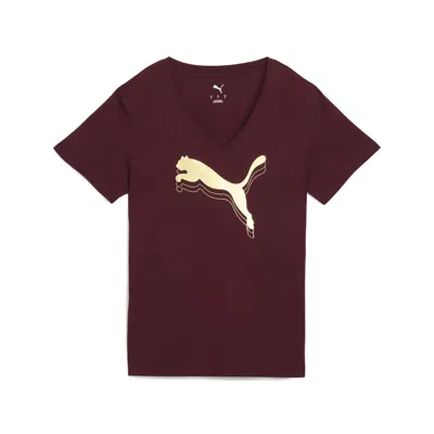 Puma Ess Metallic V-neck T-shirt Women In Red