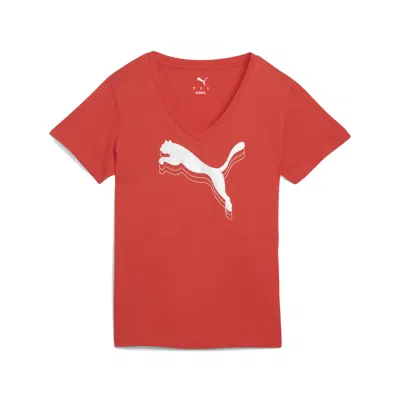 Puma Ess Metallic V-neck T-shirt Women In Red