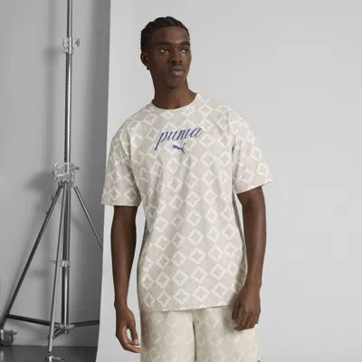 Puma Ess Resort Aop Ss T-shirt Us In Beige