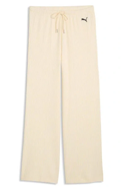 Puma Ess Ribbed Wide Leg Pants In Neutral