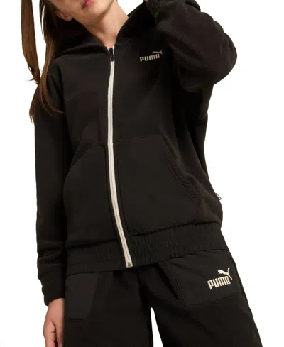 Puma Essential Contrast Hoodie Women's Black Tape Logo Full Zip Active Fts453
