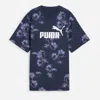 Puma Essential Floral Vibes T-shirt Womens Blue Graphic Crew Neck Fts497 In Blue