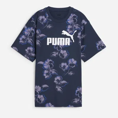 Puma Essential Floral Vibes T-shirt Womens Blue Graphic Crew Neck Fts497