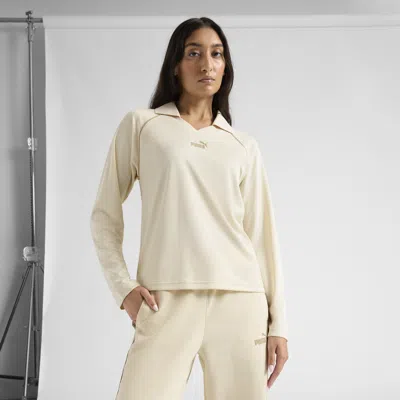 Puma Essentials Animal Print Women's Long Sleeve Polo Shirt In White