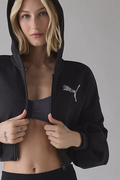 Puma Essentials Bedazzled Graphic Full-zip Hoodie Sweatshirt In Black, Women's At Urban Outfitters