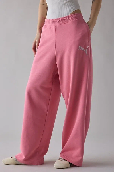 Puma Essentials Bedazzled Graphic Slouch Sweatpant In Pink, Women's At Urban Outfitters