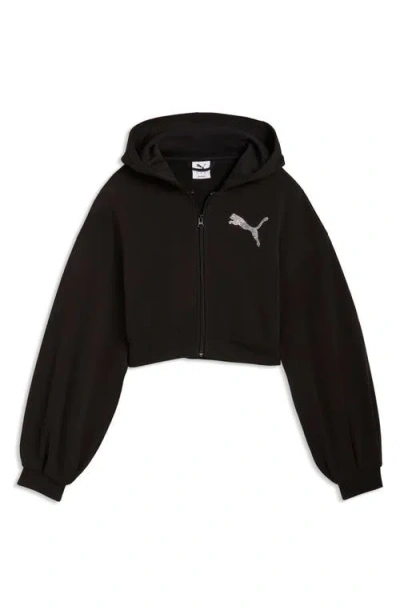 Puma Essentials Bedazzled Rhinestone Embellished Cropped Graphic Hoodie In Black