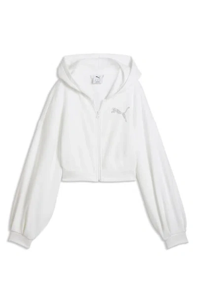 Puma Essentials Bedazzled Rhinestone Embellished Cropped Graphic Hoodie In White