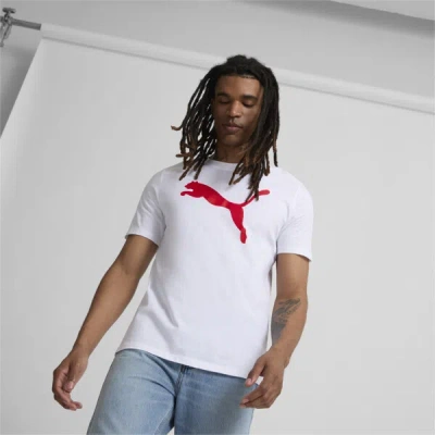 Puma Essentials Big Cat Men's T-shirt In White-for All Time Red