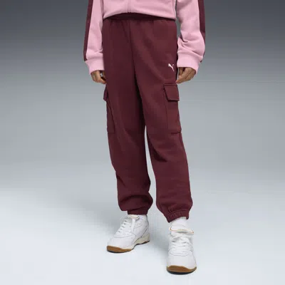 Puma Essentials Big Kids' Relaxed Cargo Pants In Burgundy