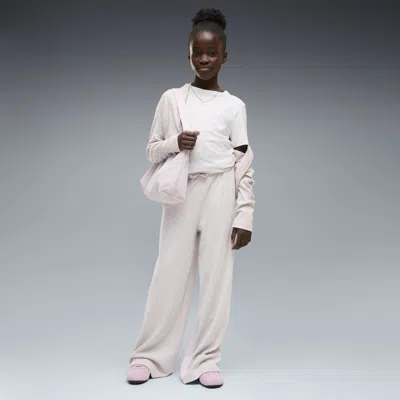 Puma Essentials Big Kids' Ribbed Wide Leg Pants In Neutral