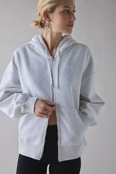 Puma Essentials Boxy Full-zip Hoodie Sweatshirt In Grey, Women's At Urban Outfitters In Black